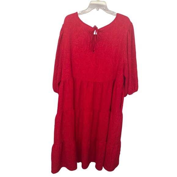 Women’s Plus Size Dress Red Layered Tiered 4X Ava & Viv 3/4 Sleeve Balloon VGC - Picture 2 of 13